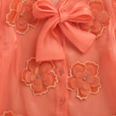 TinyGirl Peach Organza Floral Bow Top for Girls