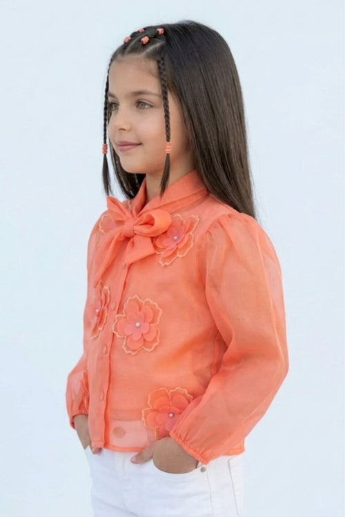 Orange Organza Floral Bow Top TG6530