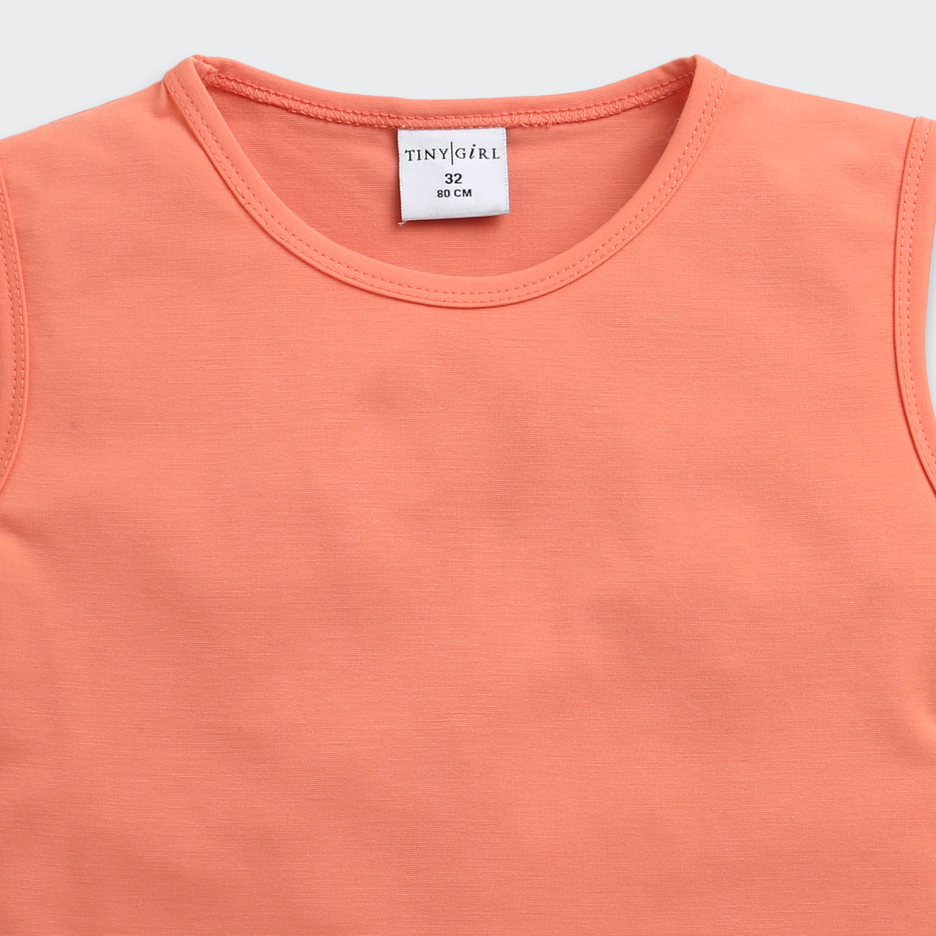 TinyGirl Peach Organza Floral Bow Top for Girls