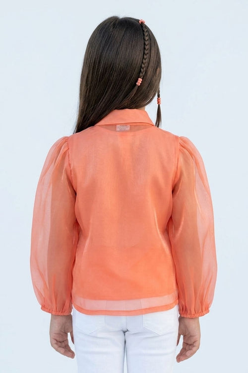 Orange Organza Floral Bow Top TG6530