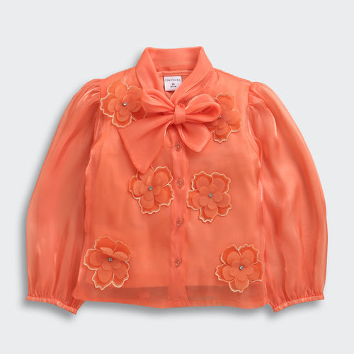 Orange Organza Floral Bow Top TG6530