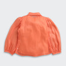 TinyGirl Peach Organza Floral Bow Top for Girls