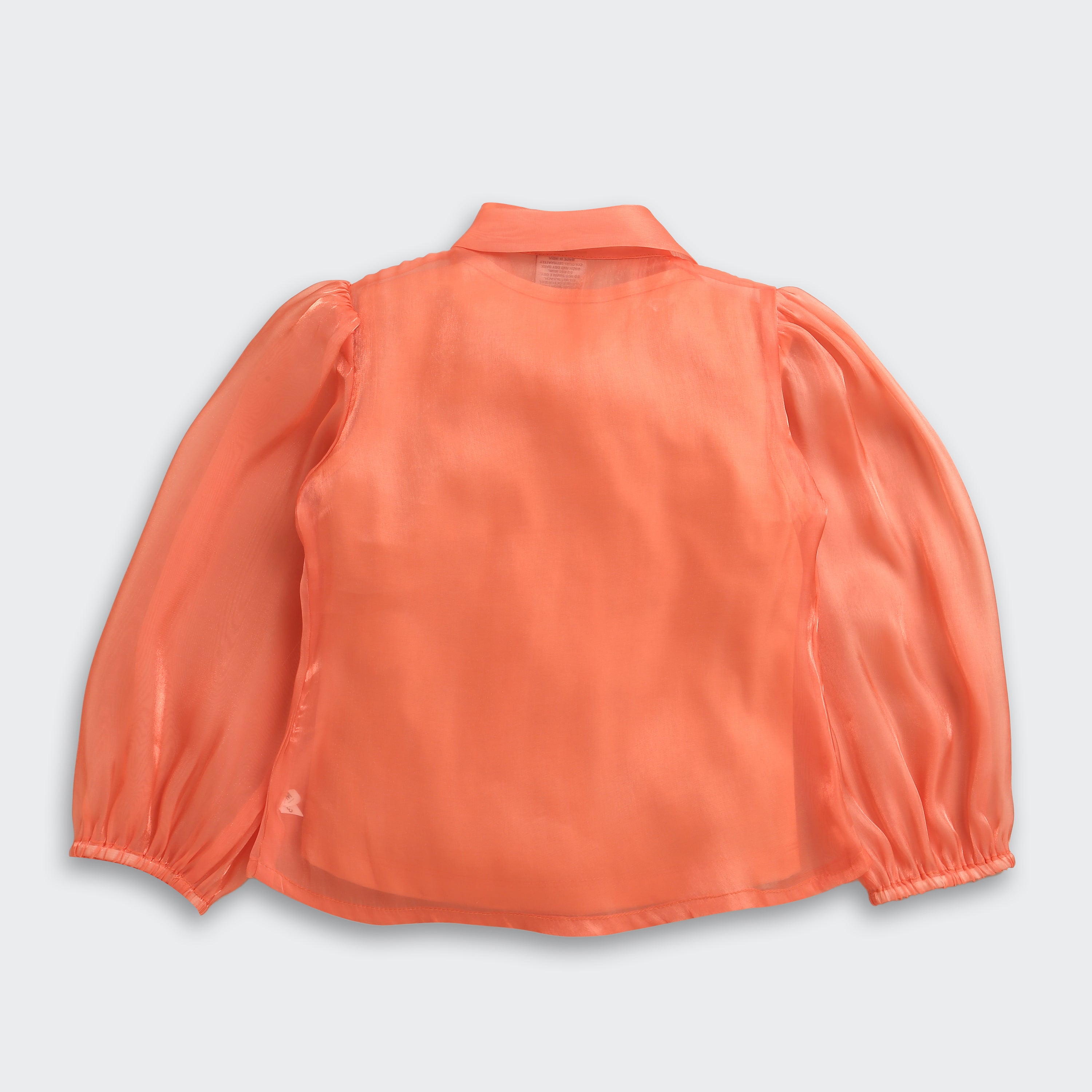 TinyGirl Peach Organza Floral Bow Top for Girls