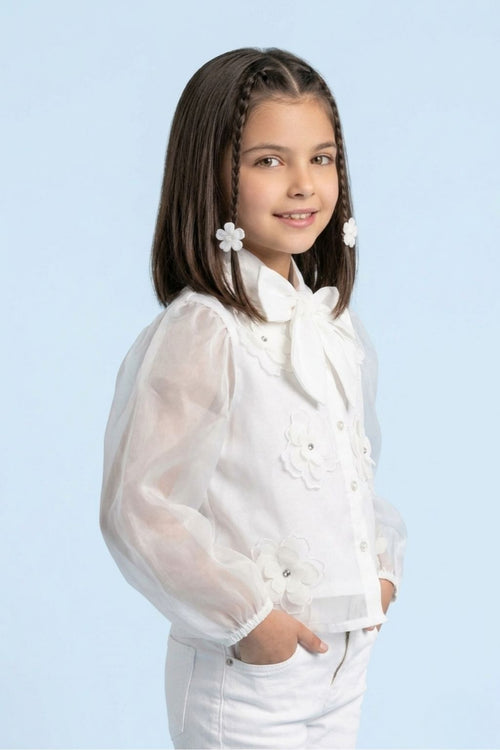 White Organza Floral Bow Top TG6530