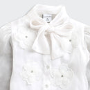 TinyGirl White Organza Floral Bow Top for Girls