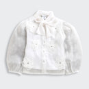 TinyGirl White Organza Floral Bow Top for Girls