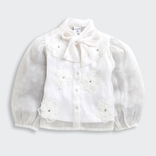 White Organza Floral Bow Top TG6530
