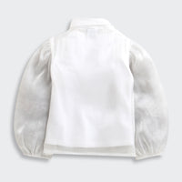 TinyGirl White Organza Floral Bow Top for Girls