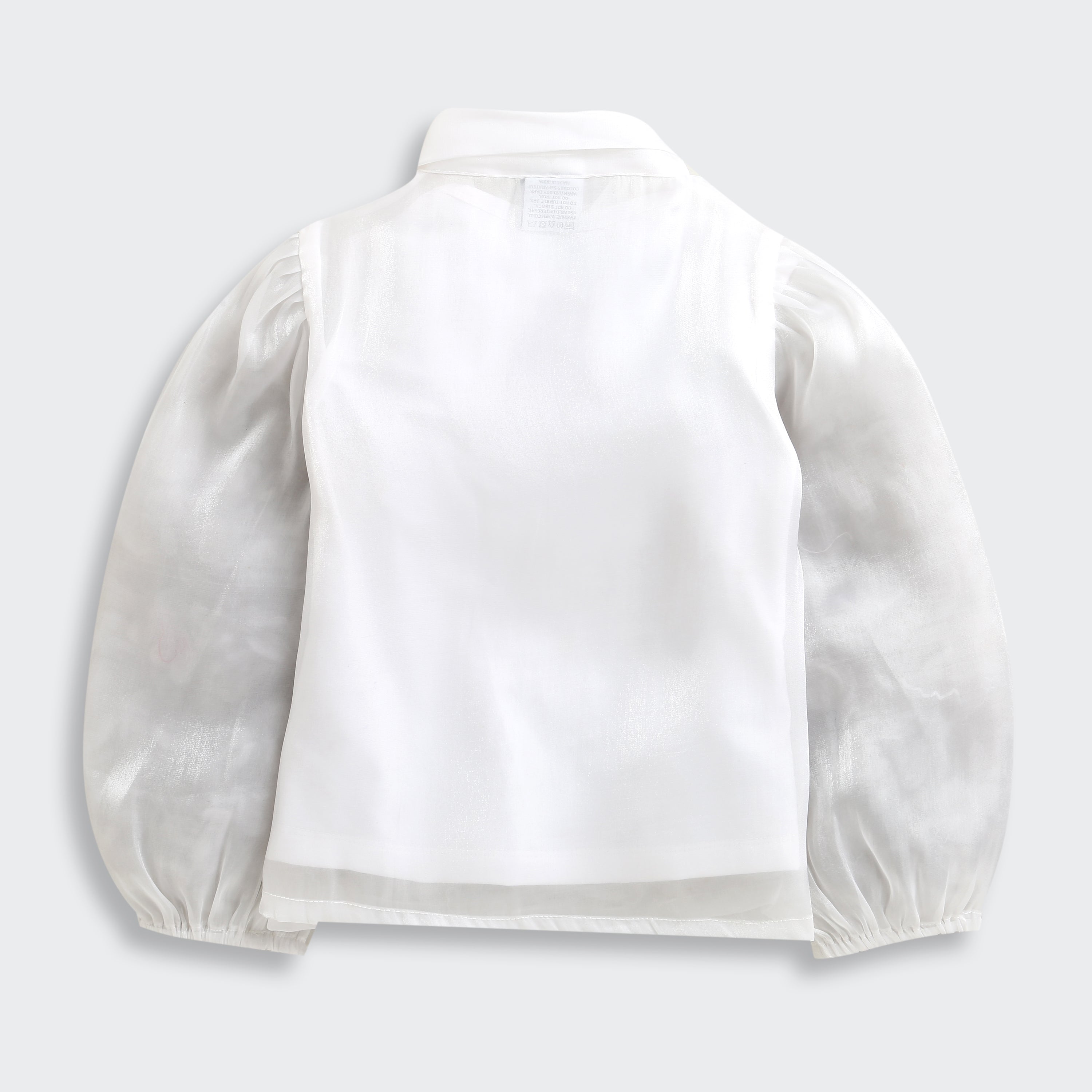 TinyGirl White Organza Floral Bow Top for Girls