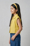 Yellow Sleeveless Collared Crop Shirt TG6544