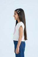 White Embellished Floral Top with Eyelet Sleeves TG6561
