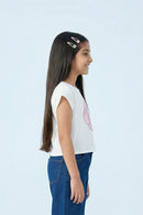 White Embellished Floral Top with Eyelet Sleeves TG6561