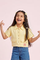 Girls Lemon Yellow Button-Front Crop Shirt TG6577