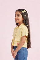 Girls Lemon Yellow Button-Front Crop Shirt TG6577