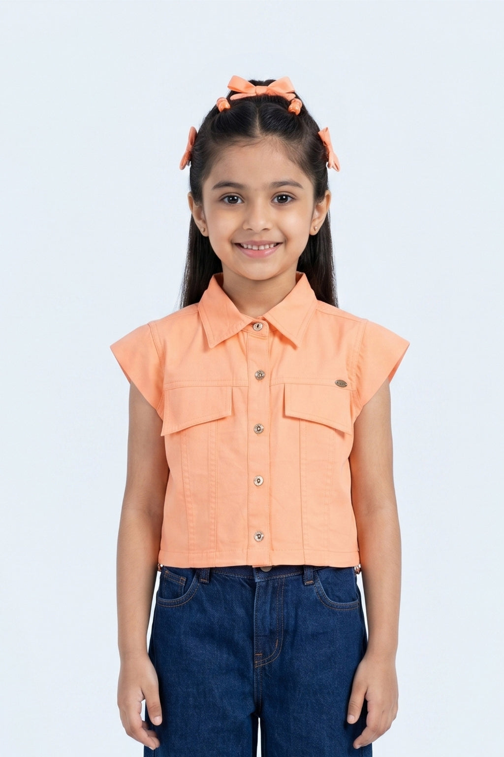 Peach Crop Shirt With Pockets TG6605