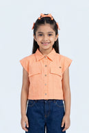 Peach Crop Shirt With Pockets TG6605