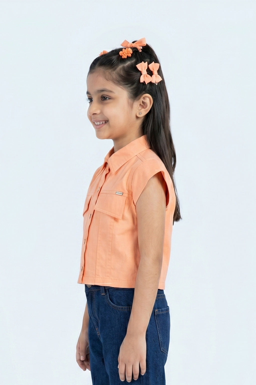 Peach Crop Shirt With Pockets TG6605