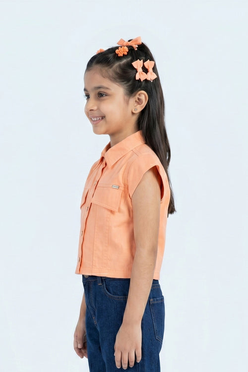 Peach Crop Shirt With Pockets TG6605