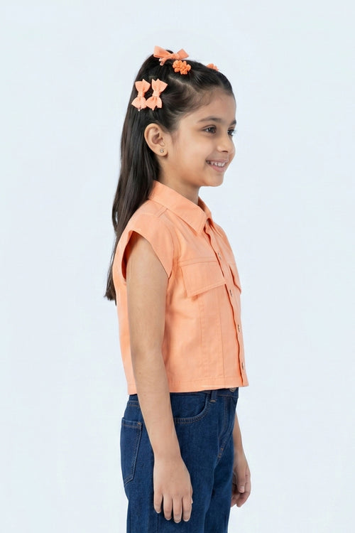 Peach Crop Shirt With Pockets TG6605