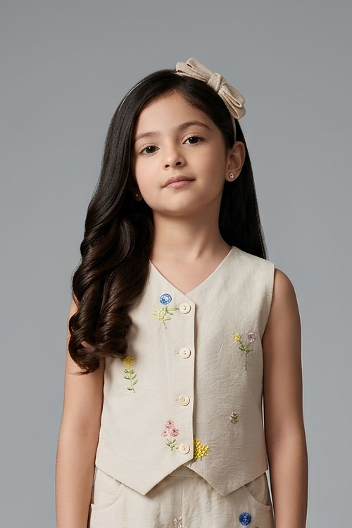 Floral Embroidered Sleeveless Waistcoat Top TG6657
