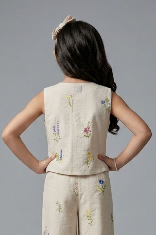 Floral Embroidered Sleeveless Waistcoat Top TG6657