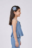 Sleeveless Denim Flower Applique Peplum Top TG6658