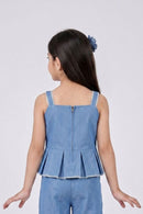 Sleeveless Denim Flower Applique Peplum Top TG6658