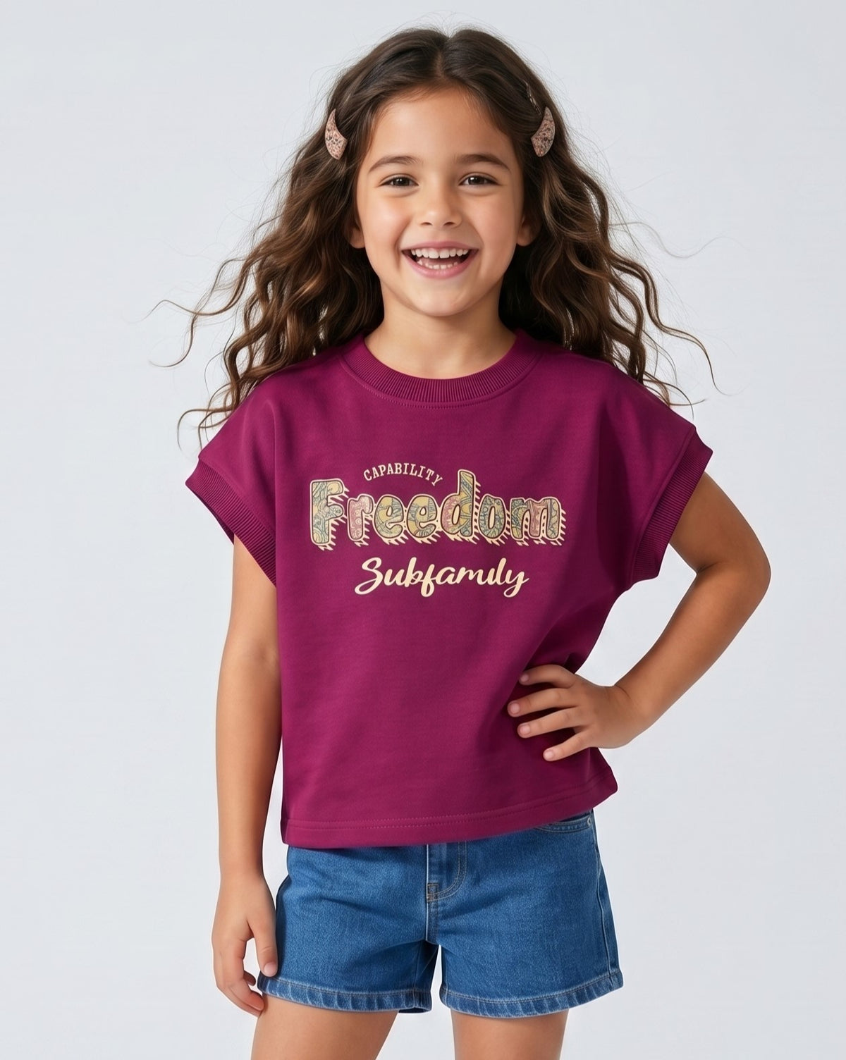 Magenta Freedom Graphic Half Sleeves T-Shirt TG6703