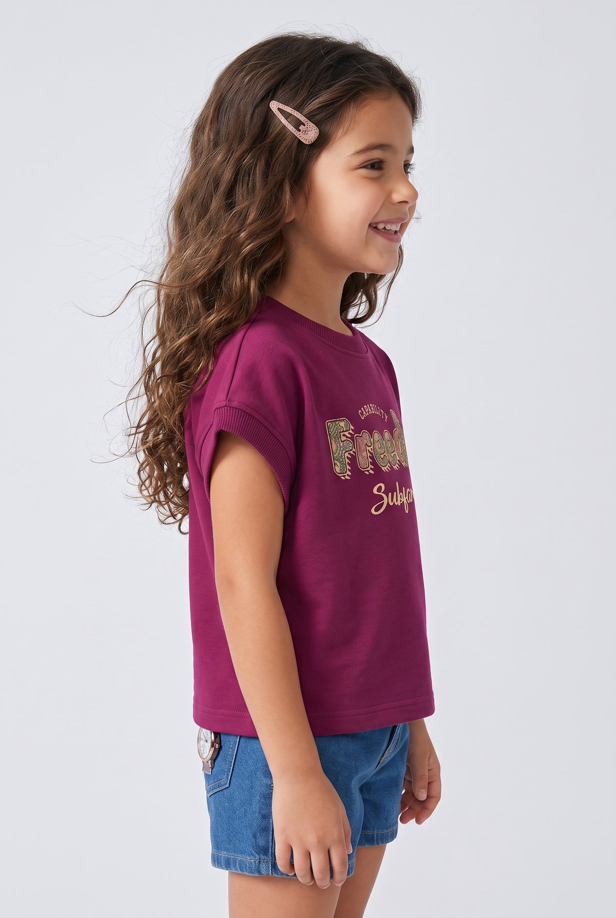 Magenta Freedom Graphic Half Sleeves T-Shirt TG6703
