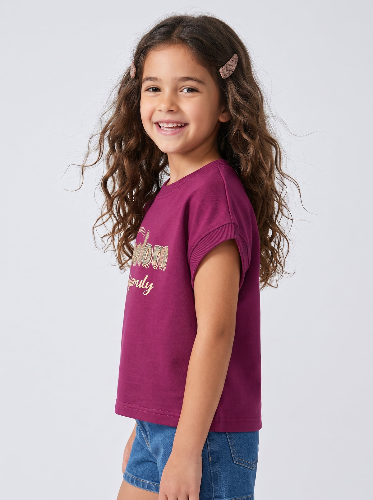 Magenta Freedom Graphic Half Sleeves T-Shirt TG6703