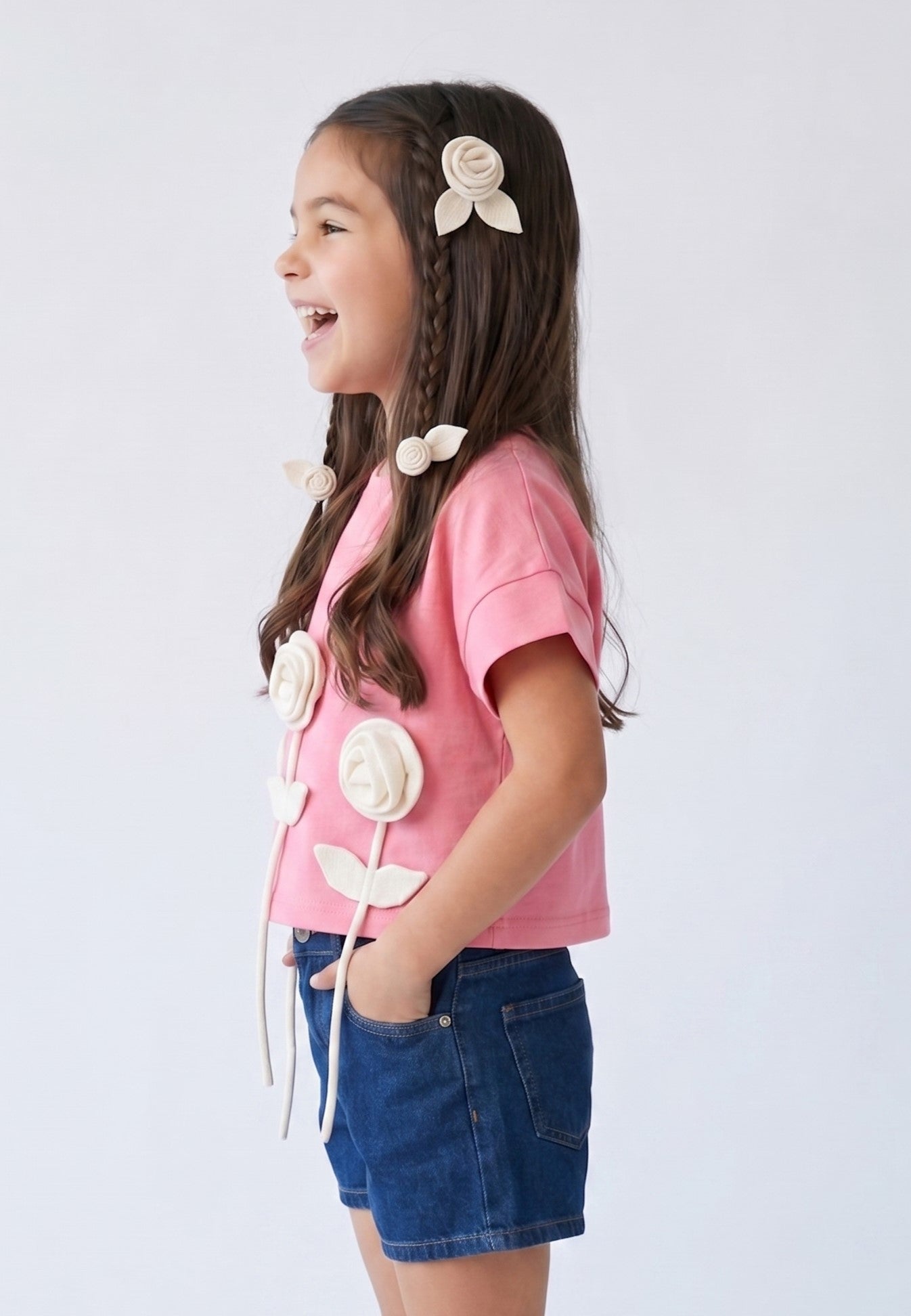 Pink 3D Rose Appliqué T-Shirt TG6718