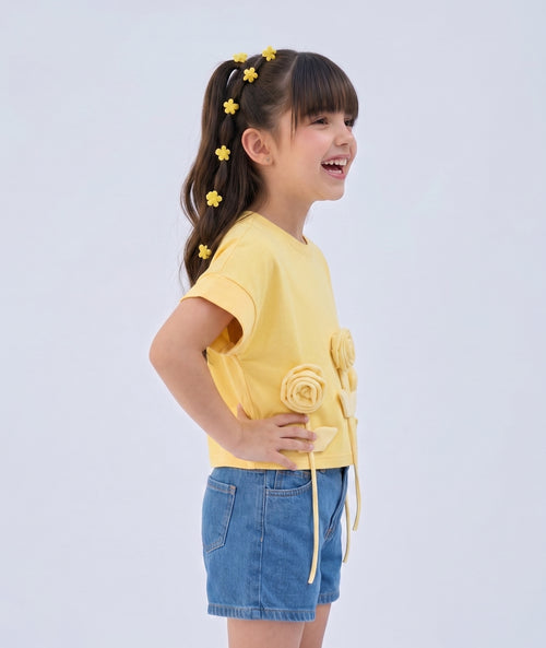 Yellow 3D Rose Appliqué T-Shirt TG6718
