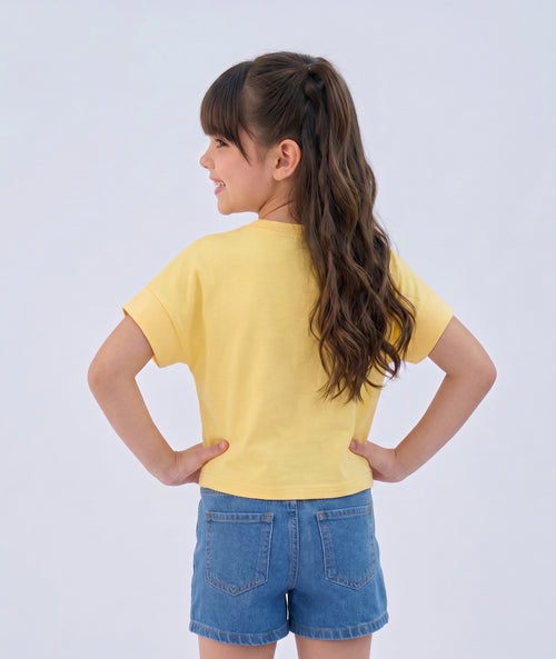 Yellow 3D Rose Appliqué T-Shirt TG6718