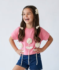 Pink 3D Rose Appliqué T-Shirt TG6718