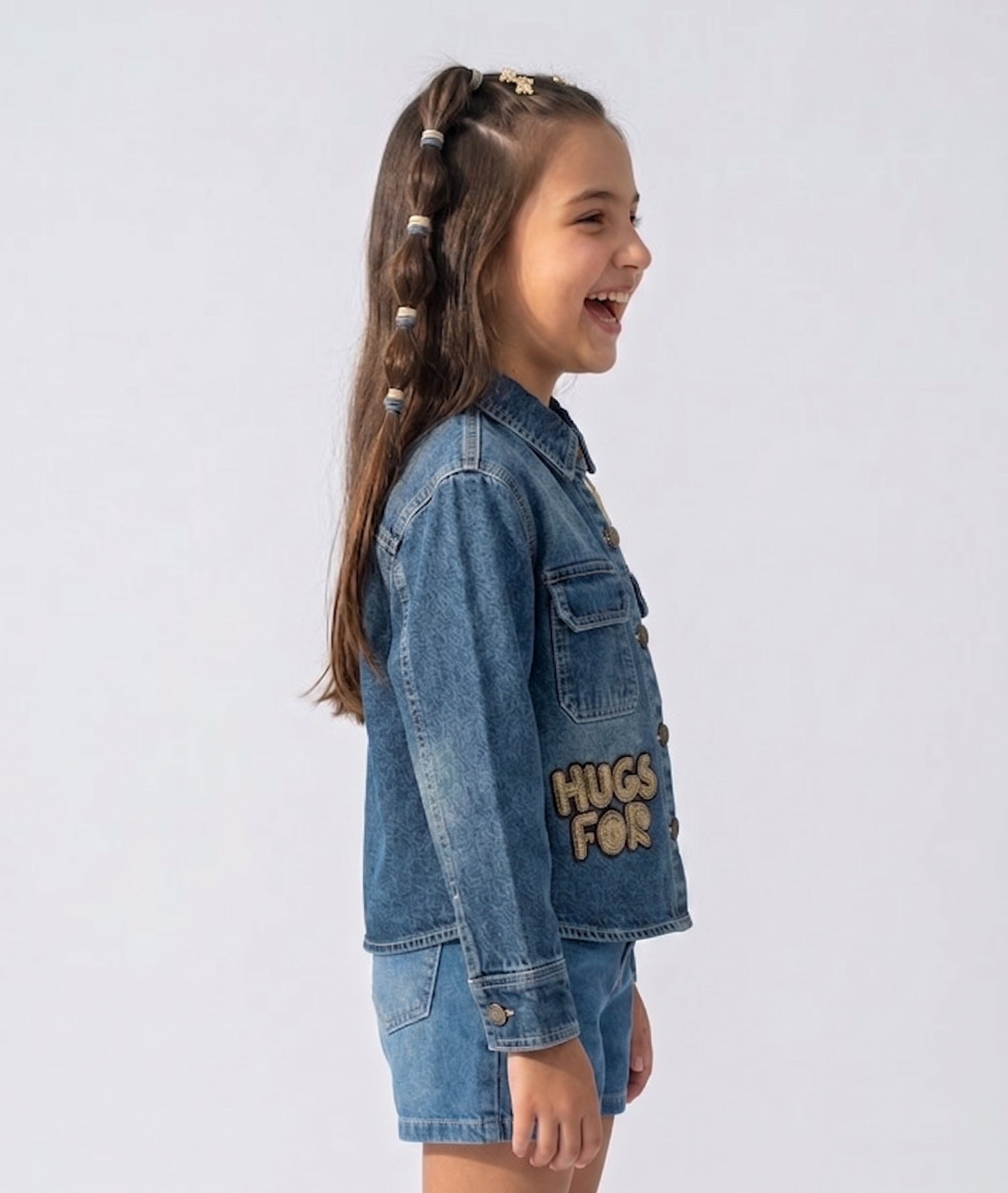 Dark Blue Patch Detail Denim Shirt TG6721