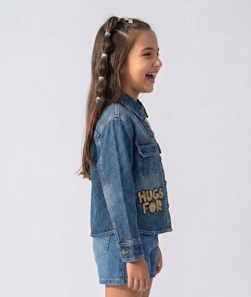 Dark Blue Patch Detail Denim Shirt TG6721