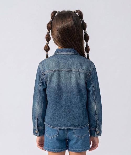 Dark Blue Patch Detail Denim Shirt TG6721