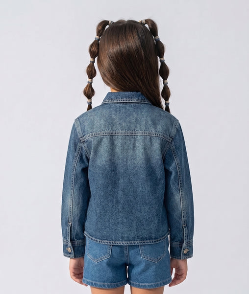 Dark Blue Patch Detail Denim Shirt TG6721