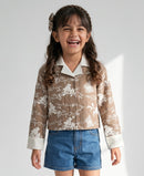 Brown Floral Embroidered Contrast Collar Shirt TG6723