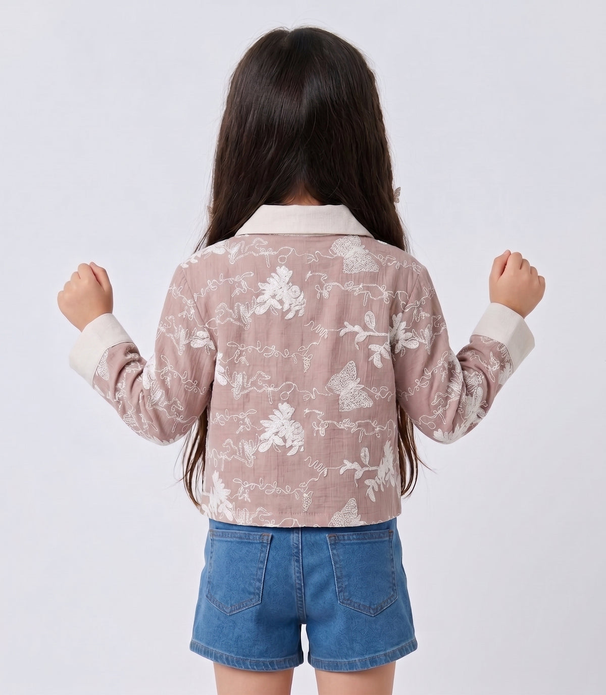 Mauve Floral Embroidered Contrast Collar Shirt TG6723