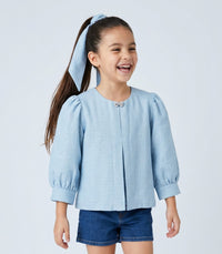 Light Blue Embellished Puff Sleeve Top TG6728