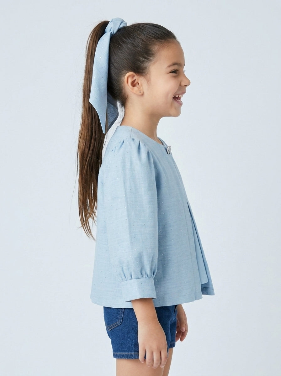 Light Blue Embellished Puff Sleeve Top TG6728