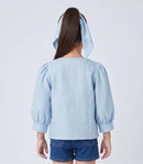 Light Blue Embellished Puff Sleeve Top TG6728