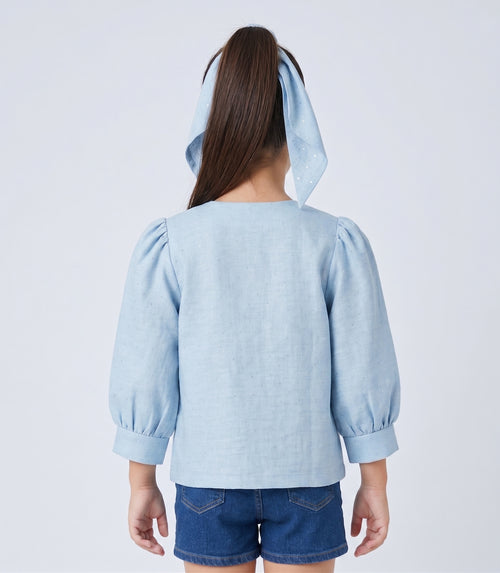 Light Blue Embellished Puff Sleeve Top TG6728