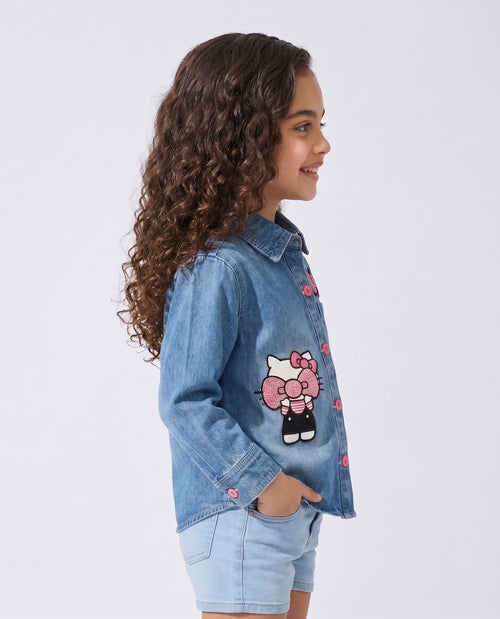 Light Blue Kitty Character Patch Denim Shirt TG6742