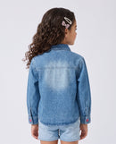 Light Blue Kitty Character Patch Denim Shirt TG6742