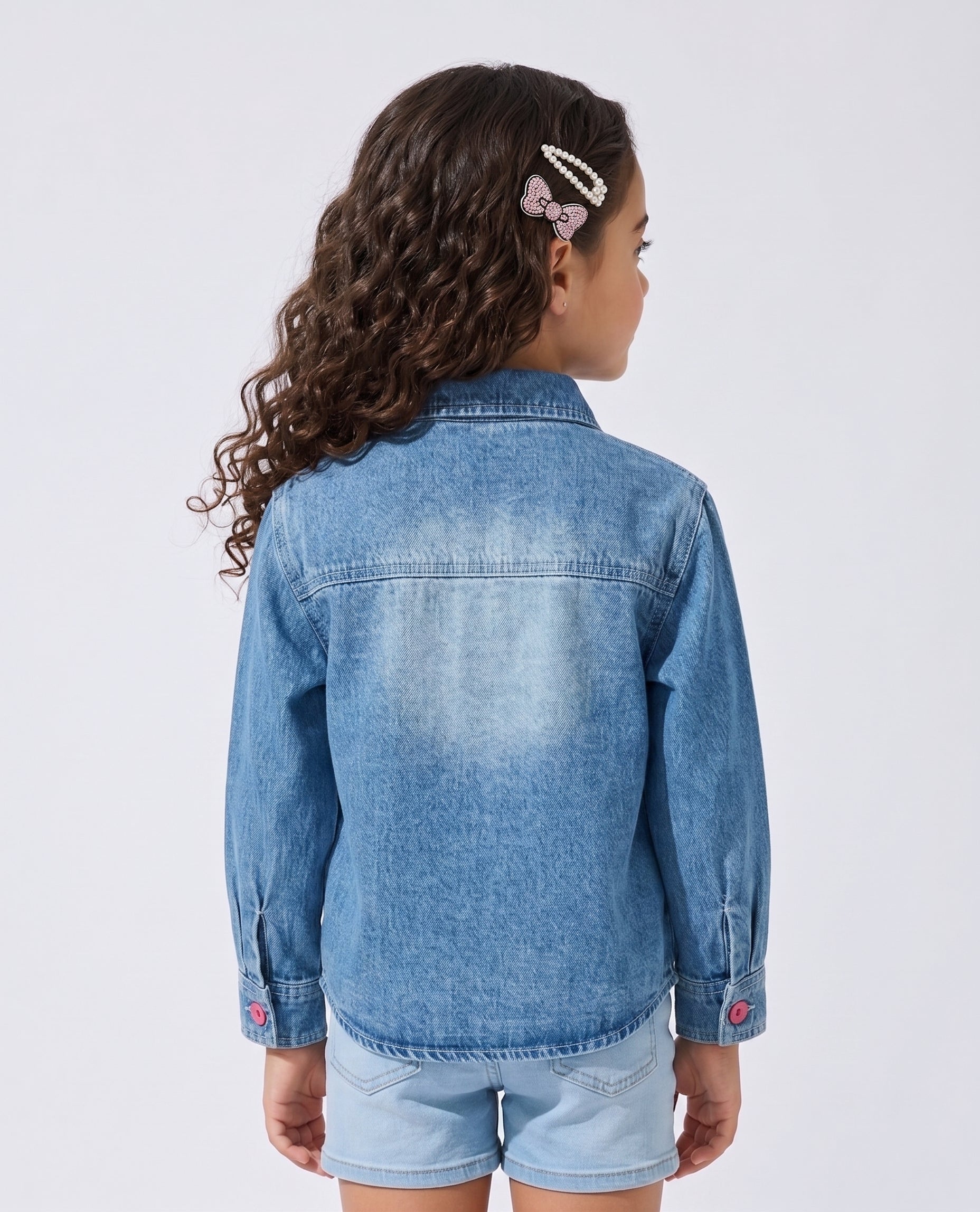 Light Blue Kitty Character Patch Denim Shirt TG6742