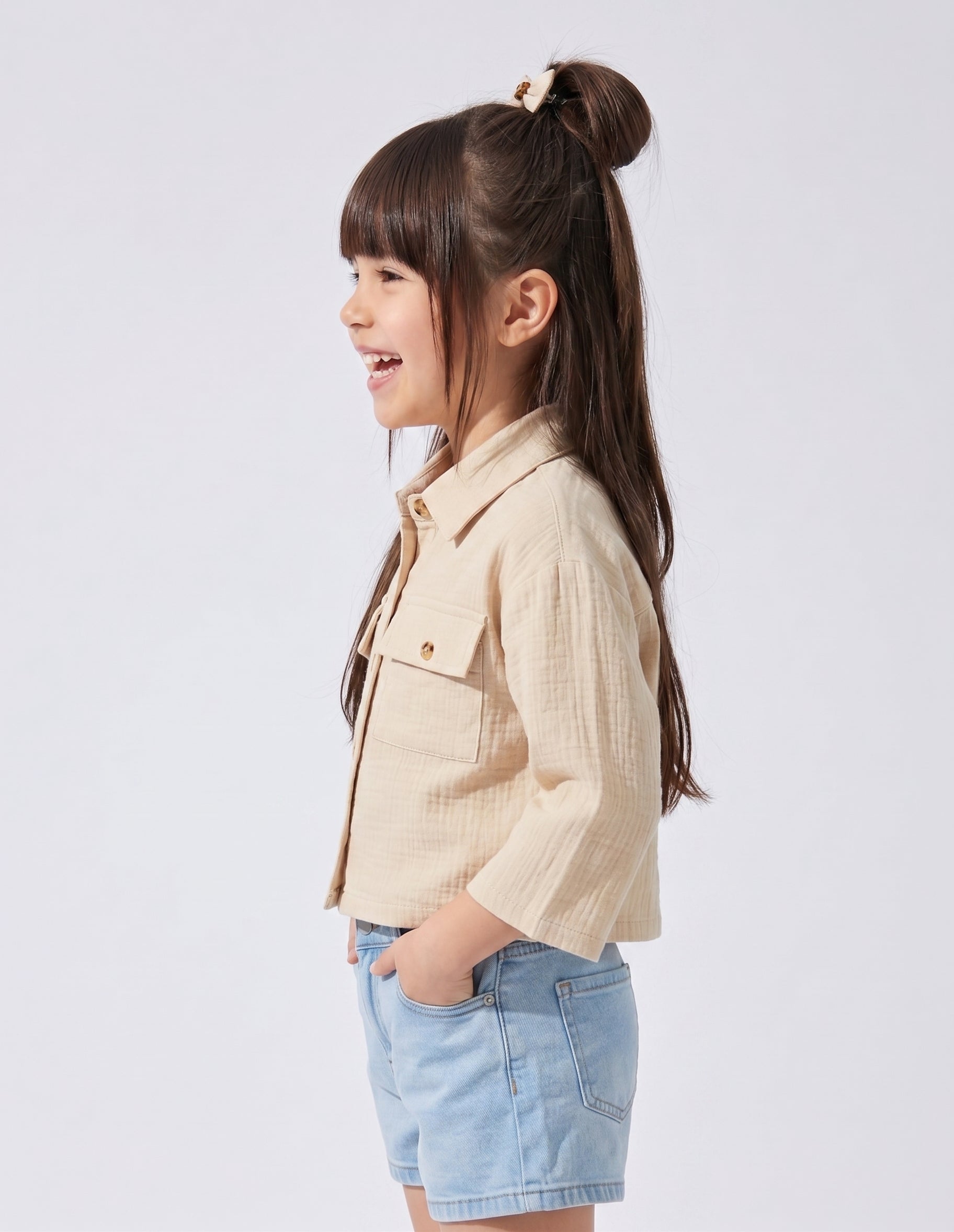Cream Utility Pocket Cropped Shirt TG6750