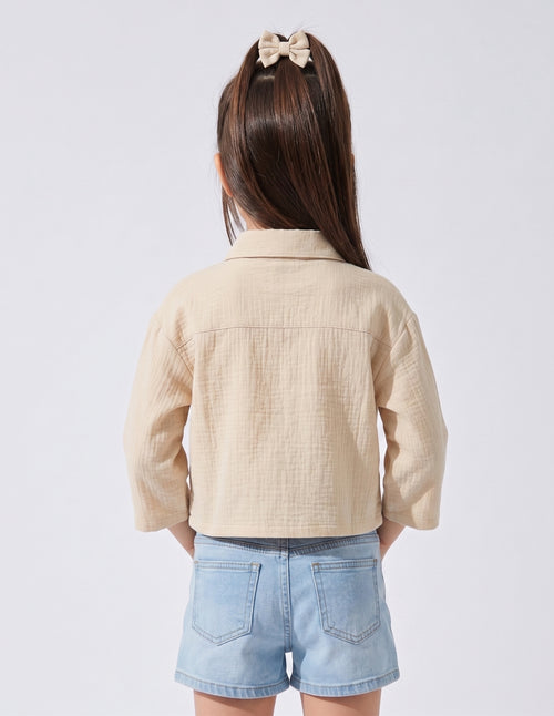 Cream Utility Pocket Cropped Shirt TG6750