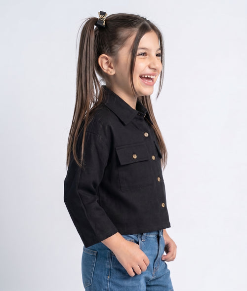 Black Utility Pocket Cropped Shirt TG6750